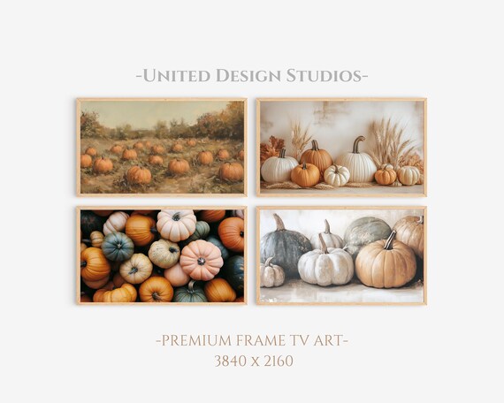 Fall Pumpkin Artwork Collection Set Of Four Autumn Paintings Wall Art
