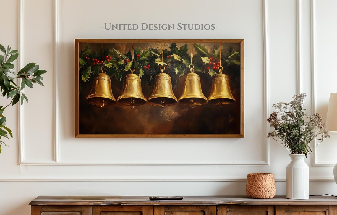 Christmas Bells Neutral Christmas TV Art Print - Image 3