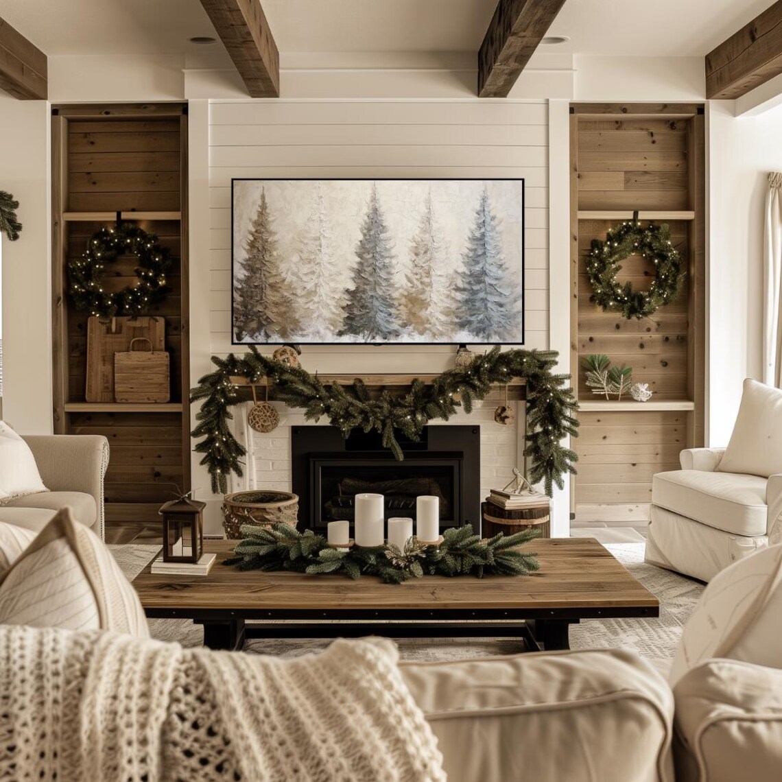 Neutral Christmas Tree Art Print, Farmhouse Winter - Image 4