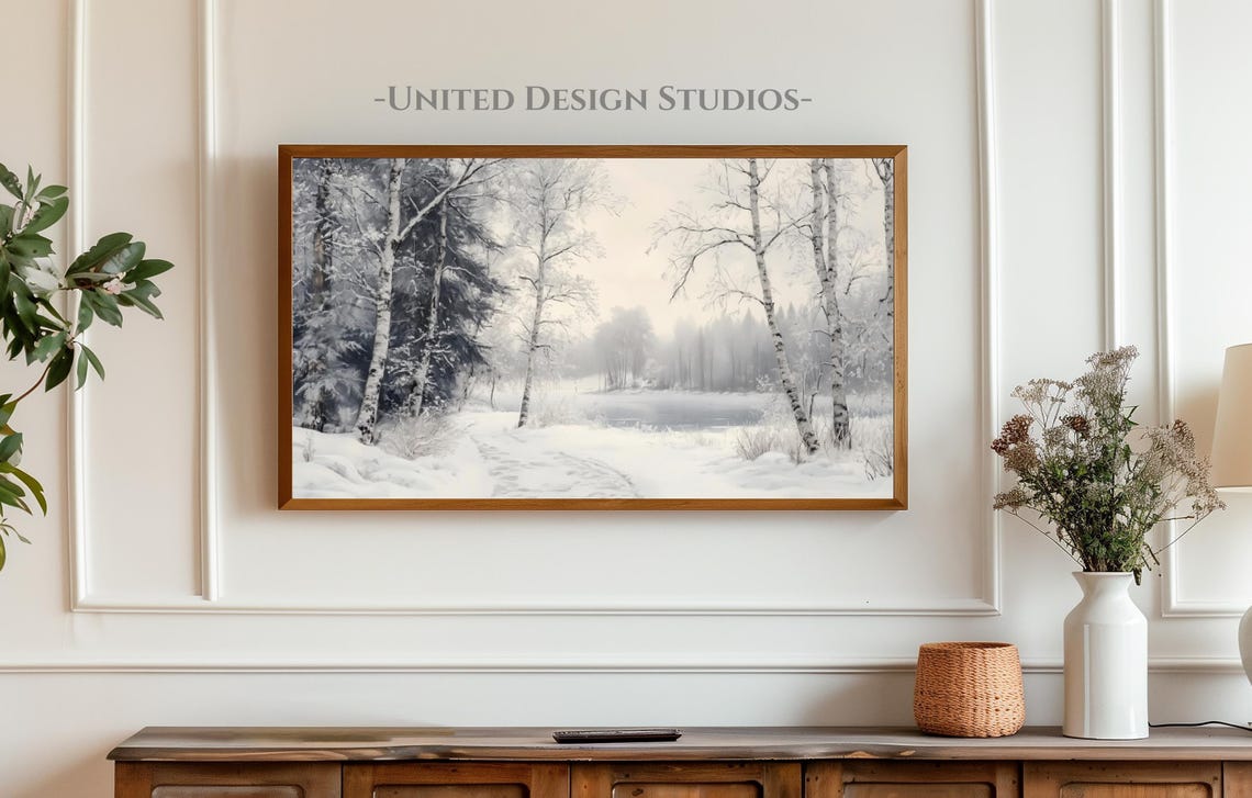 Frame Tv Winter Art Farmhouse Christmas Art For Tv Snowy Winter Landscape Frame Tv Art Christmas Holiday Frame Tv Art - Image 3