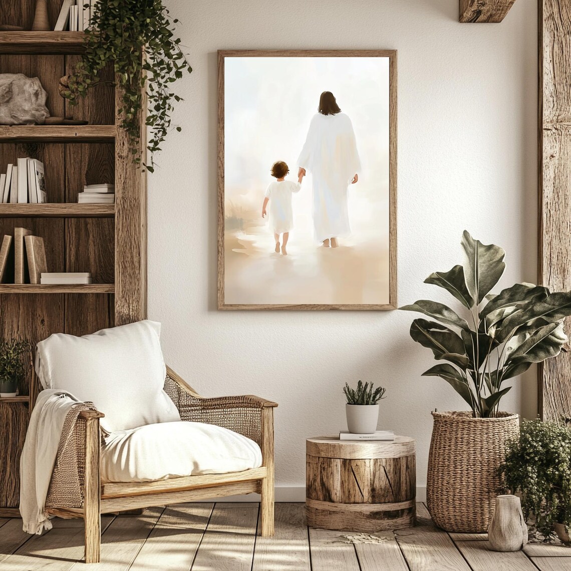Jesus Holding Child Hand Walking In Heaven Christian Wall Art - Image 3
