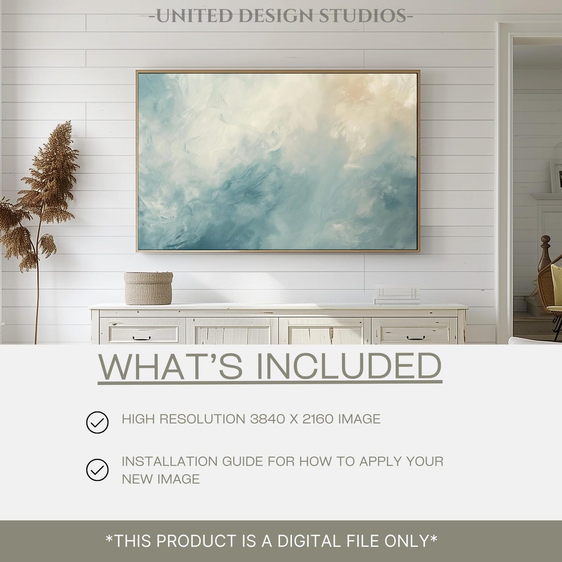 Soft Blue Gray Cloud Abstract Brushstrokes Modern Minimal Art Print - Image 2