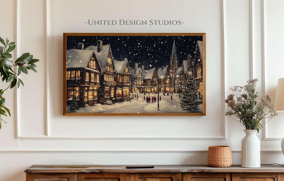 Christmas Winter Village Night Art Print - Image 3