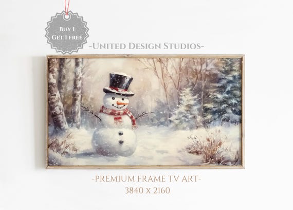 Snowman Christmas Painting, Winter Cottagecore Art Print