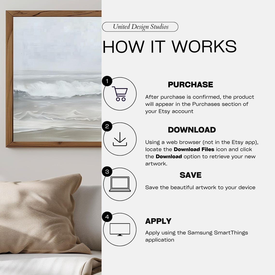 Gray Ocean Waves Minimalist Beach Neutral Coastal Seascape Poster - Image 3