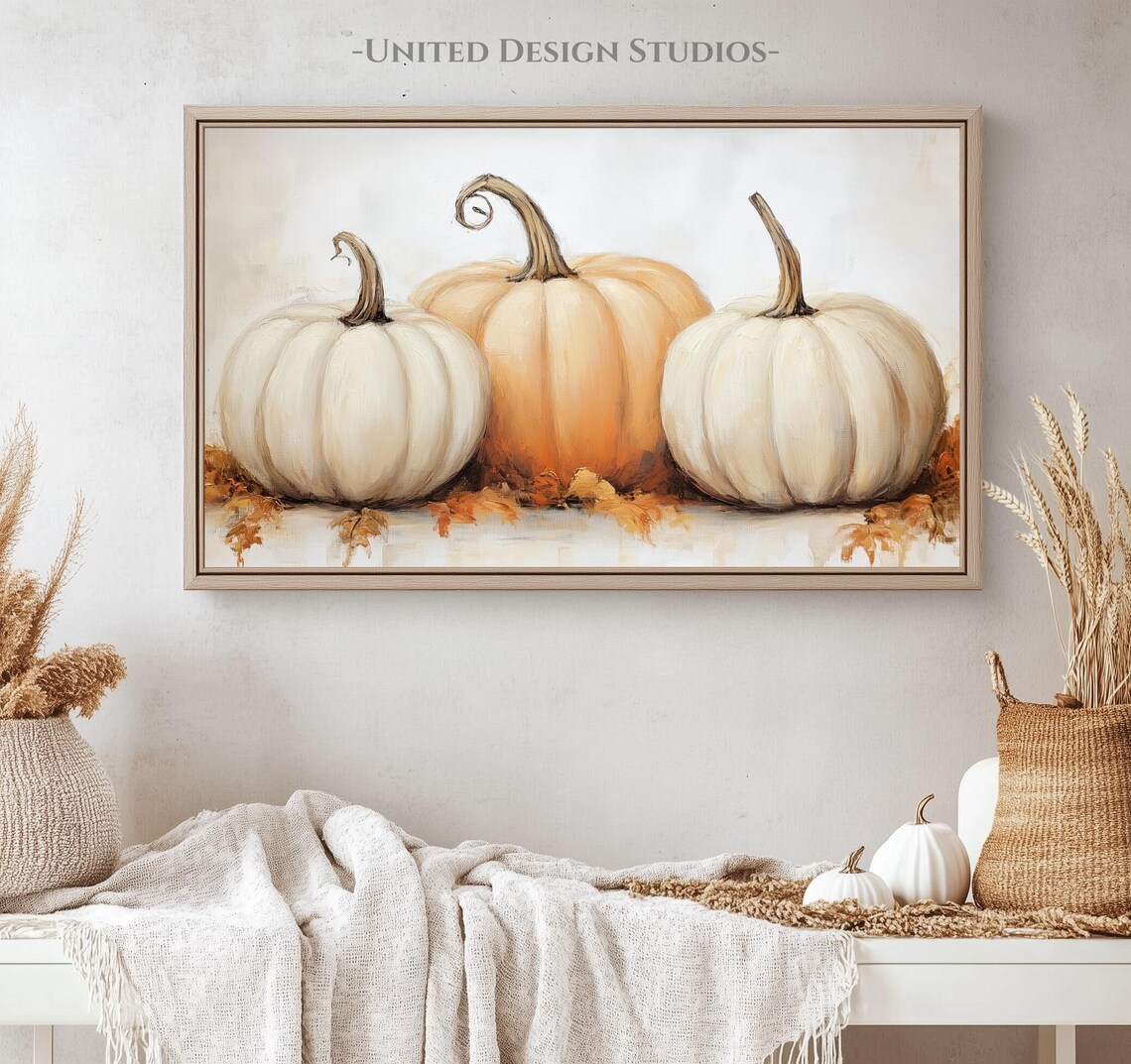 Autumn Pumpkin Trio Orange and White Farmhouse Fall Frame TV Art Poster - Image 4