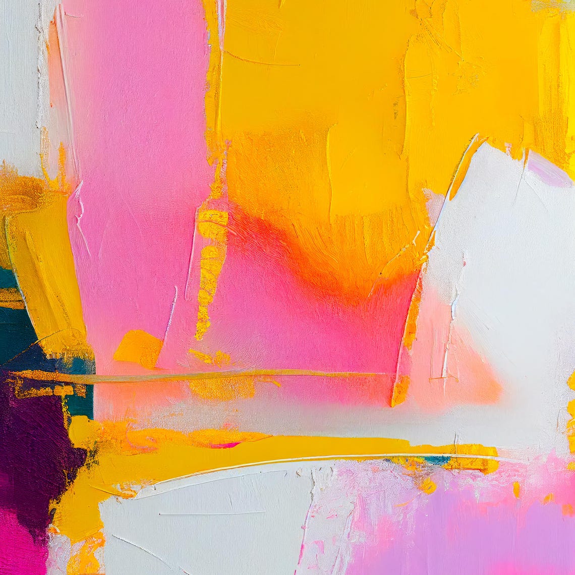 Sunrise Pink Golden Yellow White Brushstroke Abstract Painting Poster - Image 3