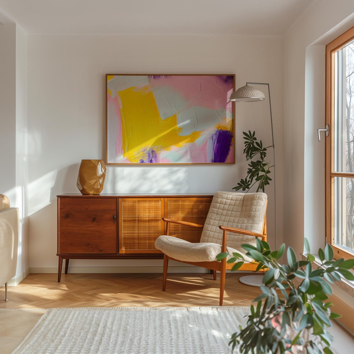 Sunny Yellow Blush Pink Violet Dreamy Abstract Painting Poster - Image 2