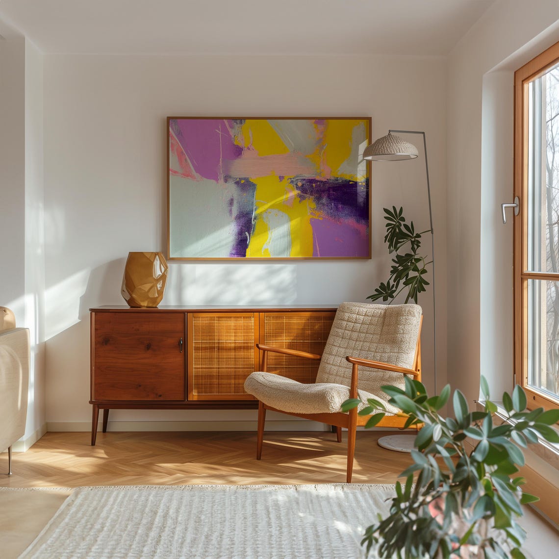 Sunny Yellow Lavender Mint Color Field Abstract Painting Poster - Image 2