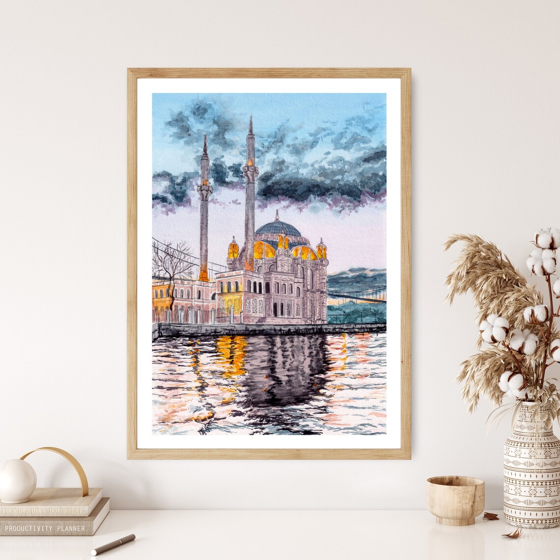 Istanbul Watercolor Cityscape, Ortakoy Mosque Travel Poster - Image 3
