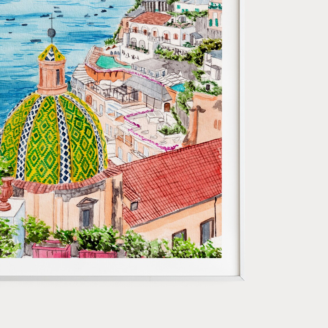 Positano Watercolor Cityscape Art Print, Italy - Image 2