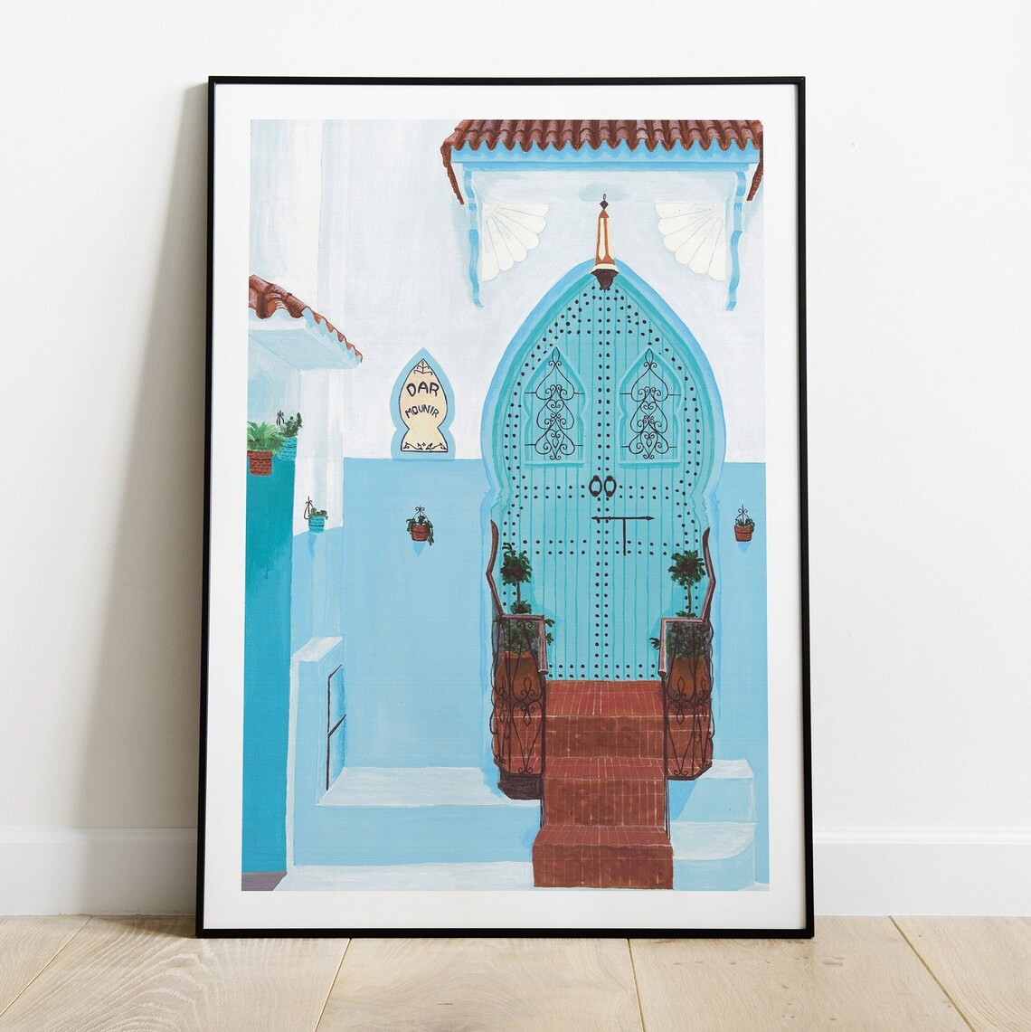 Chefchaouen Blue City Ornate Door Morocco Watercolor Travel Poster - Image 2