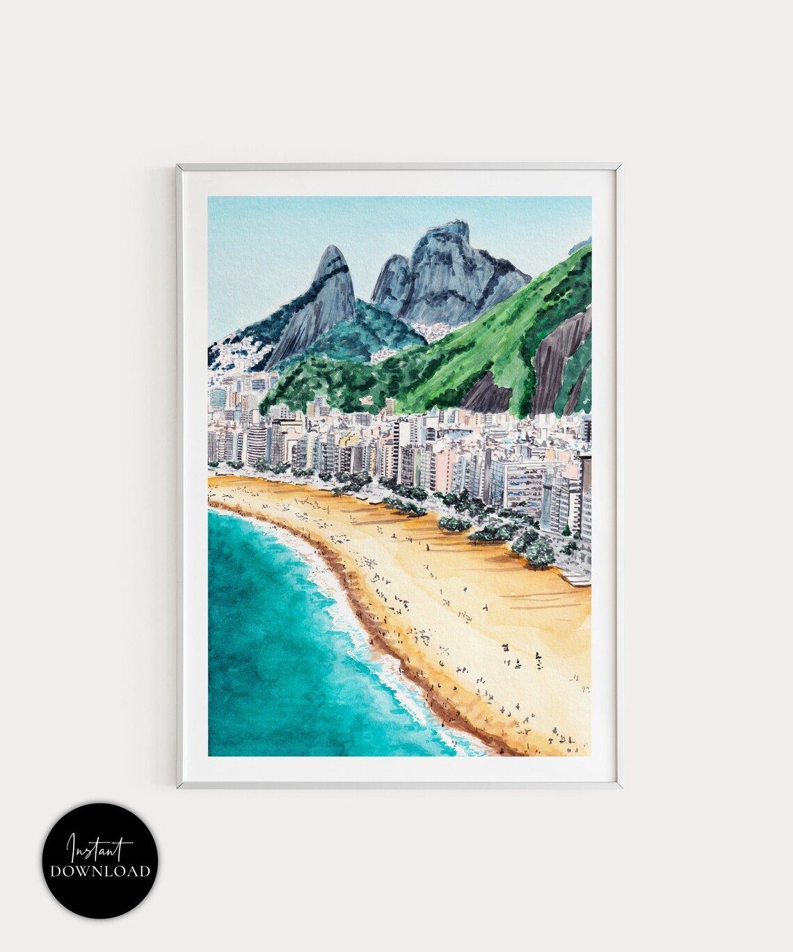 Rio De Janeiro Watercolor Travel Poster, Ipanema