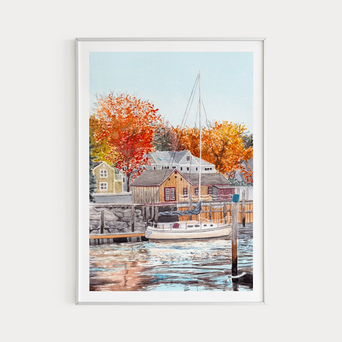Kennebunkport Maine Fall Watercolor Travel Poster