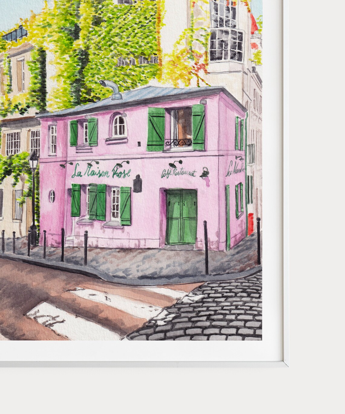 Montmartre Paris Watercolor Travel Poster, La Maison Rose - Image 3
