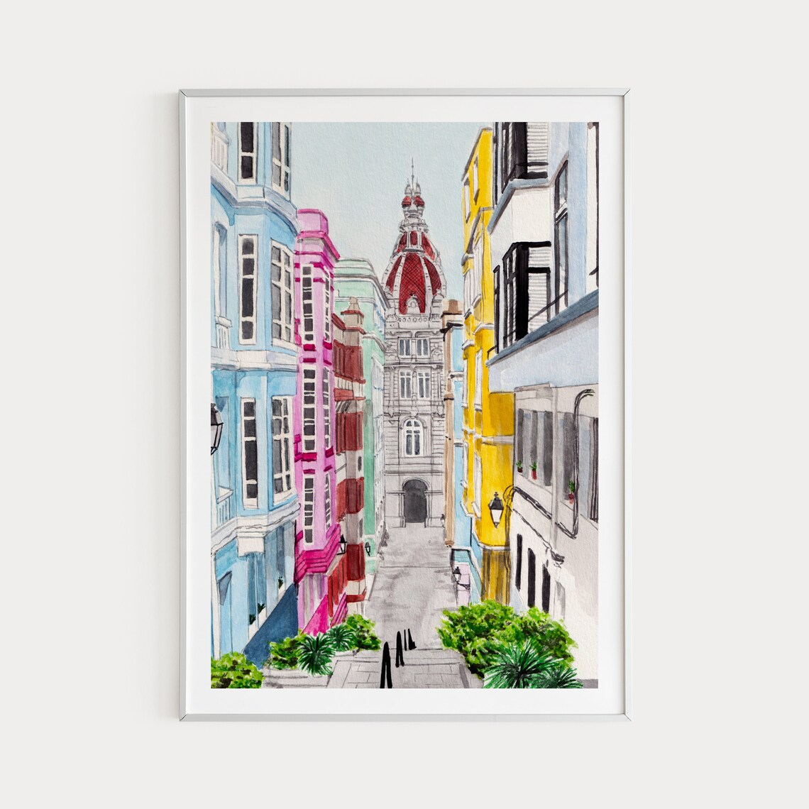 La Coruna Watercolor Travel Poster, Spain Decor