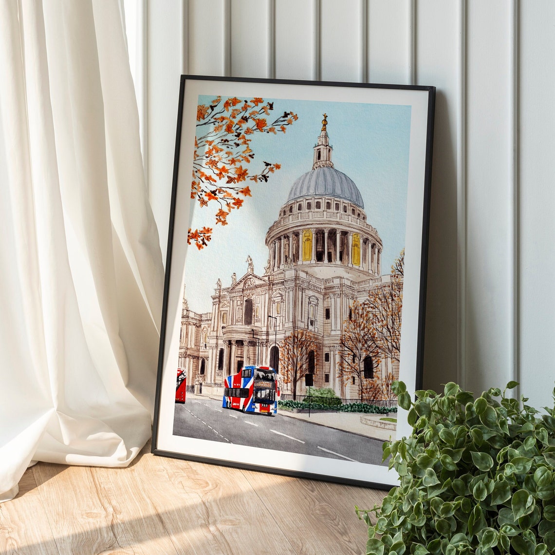 St Paul's Cathedral London Autumn Watercolor Cityscape Poster - Image 2