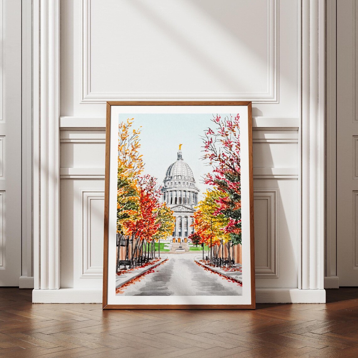 Madison, Wisconsin Watercolor Cityscape Art Print - Image 3