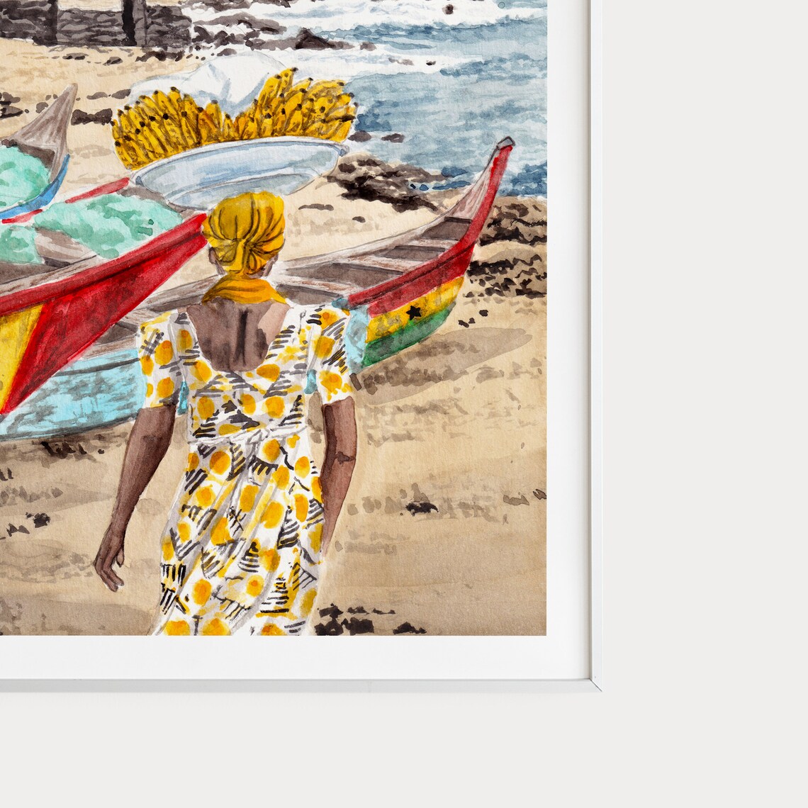 Cape Coast Ghana Watercolor Landscape Travel Poster - Image 3