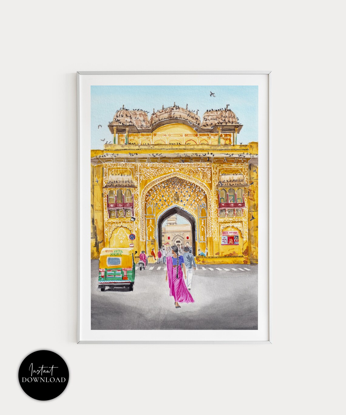 Jaipur, Rajasthan Watercolor Travel Art Poster