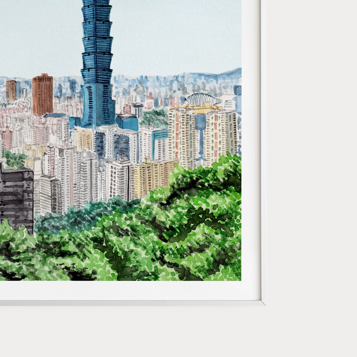 Taipei Watercolor Skyline Travel Poster, Taiwan Decor - Image 2