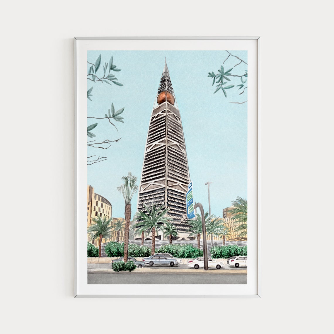 Riyadh Saudi Arabia Watercolor Al Faisaliah Tower Skyline Poster