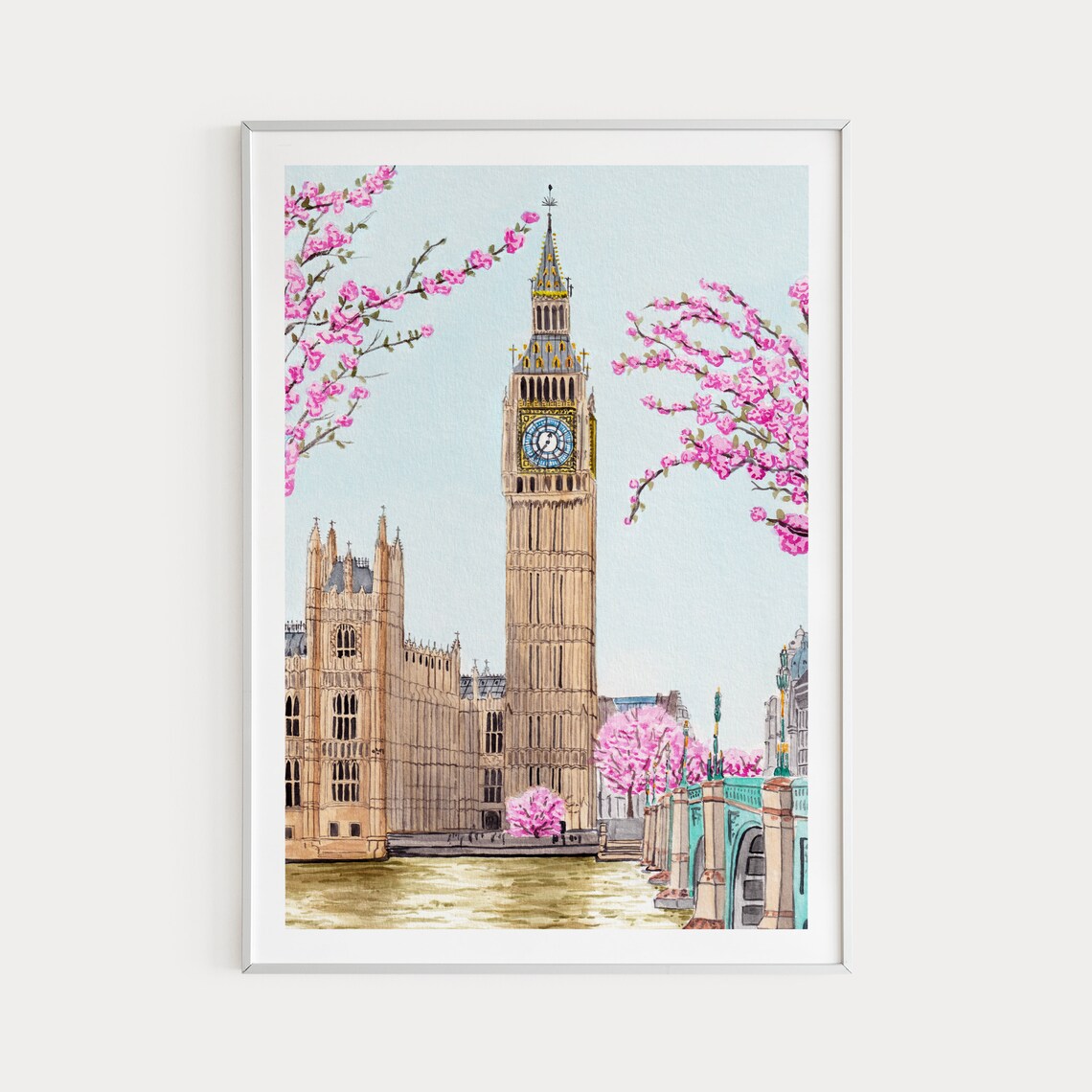 London Watercolor Art Print, Big Ben Cityscape