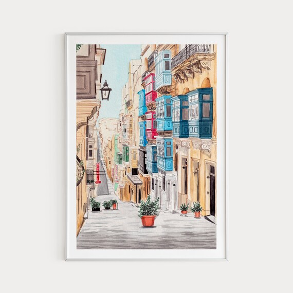 Valletta Malta Cityscape Art Print, Travel Poster