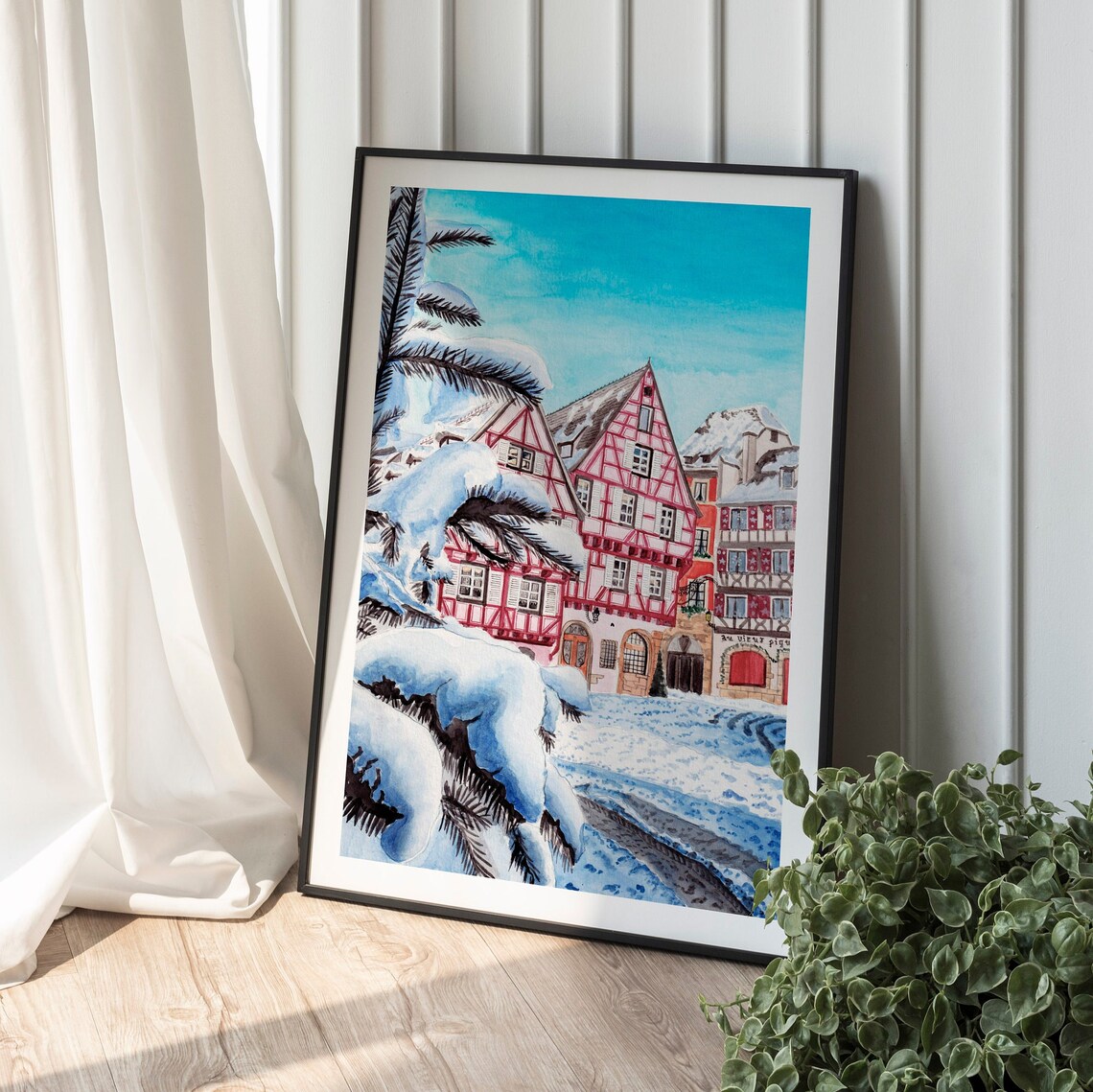 Colmar France Winter Half Timbered Houses in Snowfall Poster - Image 2