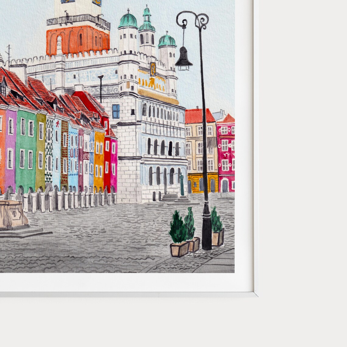 Poznan Old Market Square With Town Hall Spire Watercolor Poster - Image 2