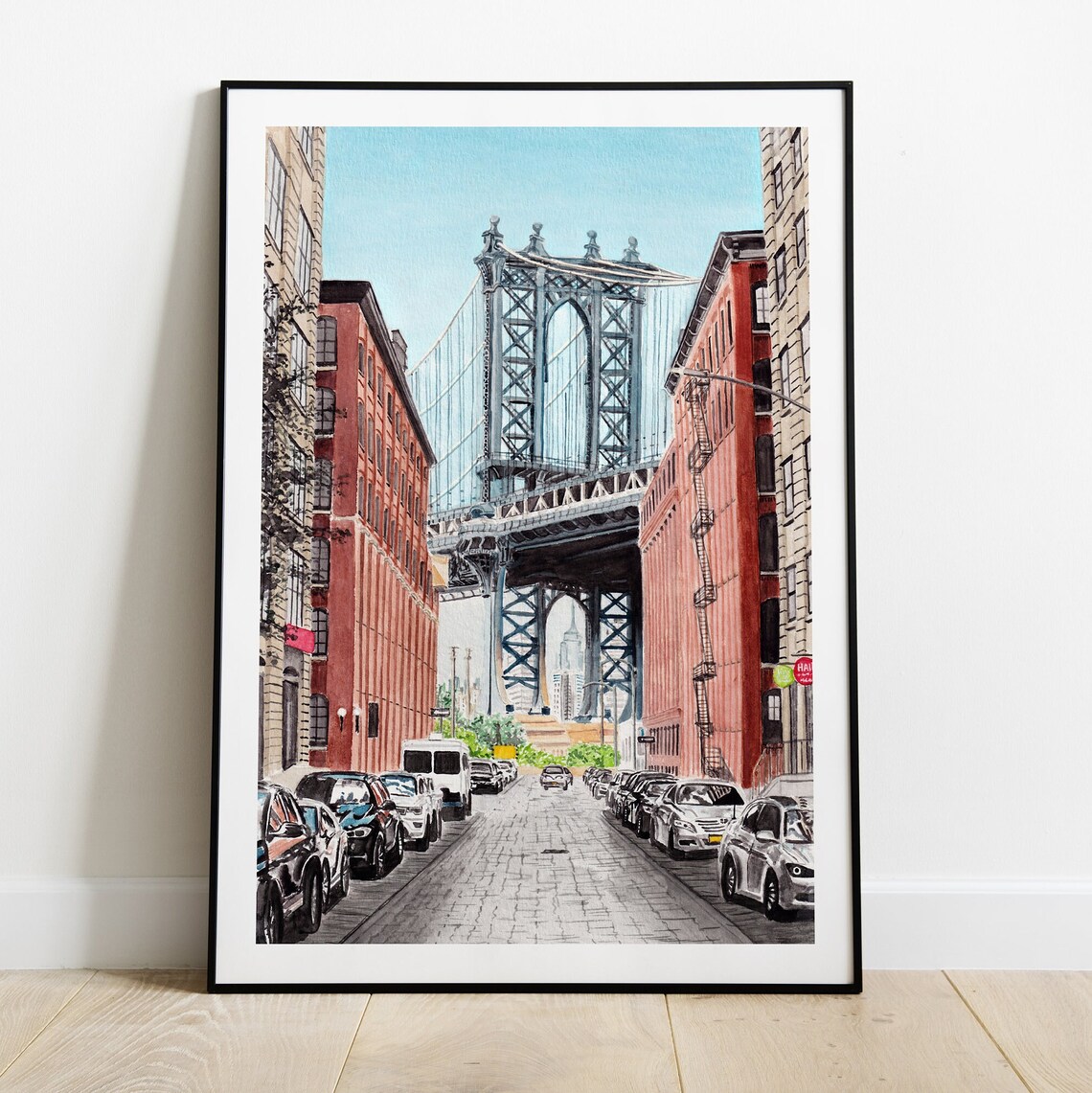 Manhattan Bridge, New York Watercolor Travel Poster - Image 2