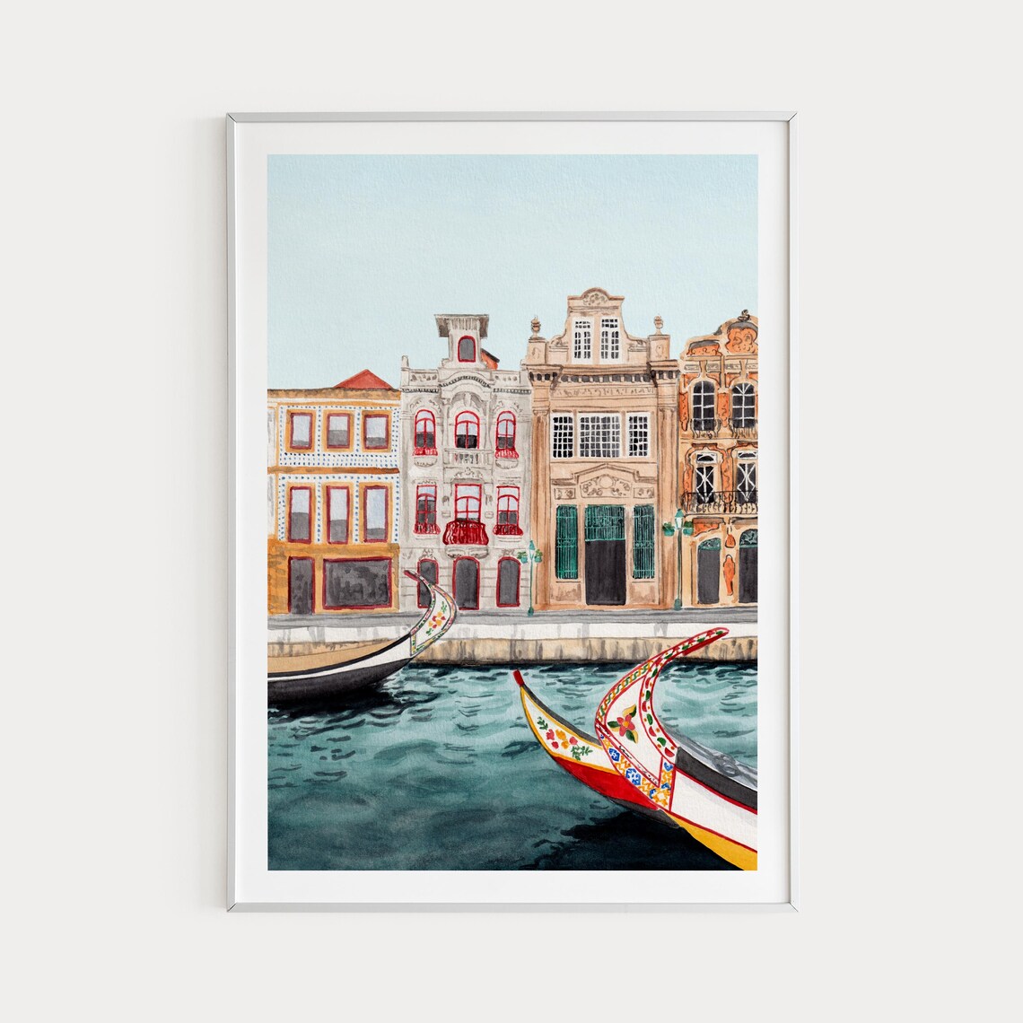 Aveiro Watercolor Travel Poster, Portugal Cityscape