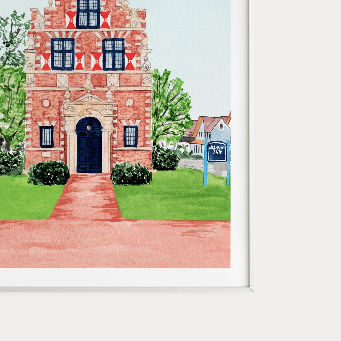 Historic Dutch Brick Gabled Building Watercolor Delaware Town Poster - Image 3