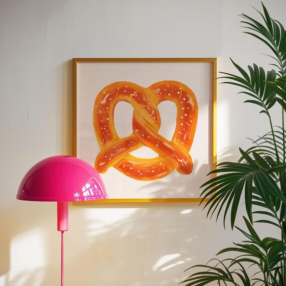 Giant Golden Pretzel Painting Vintage Bakery Kitchen Decor Poster