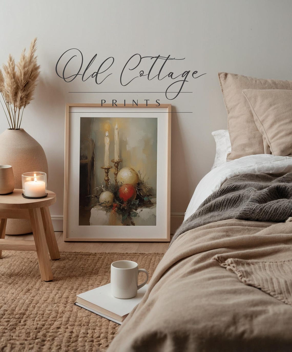 Lit Candles With Red And Gold Christmas Baubles Still Life Poster - Image 2