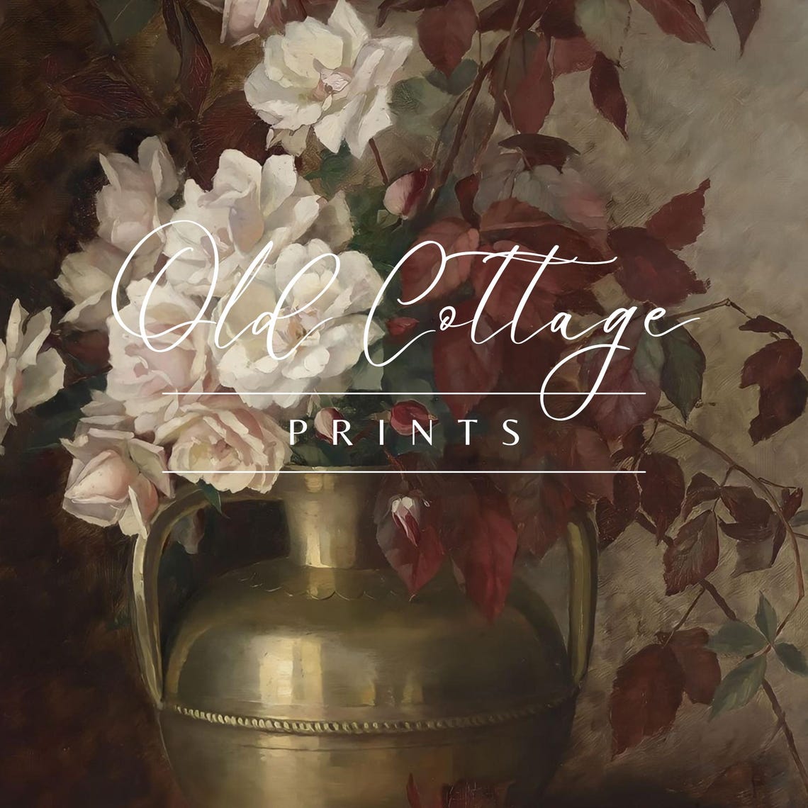 White Roses in Brass Pitcher Dark Moody Floral Still Life Print - Image 2