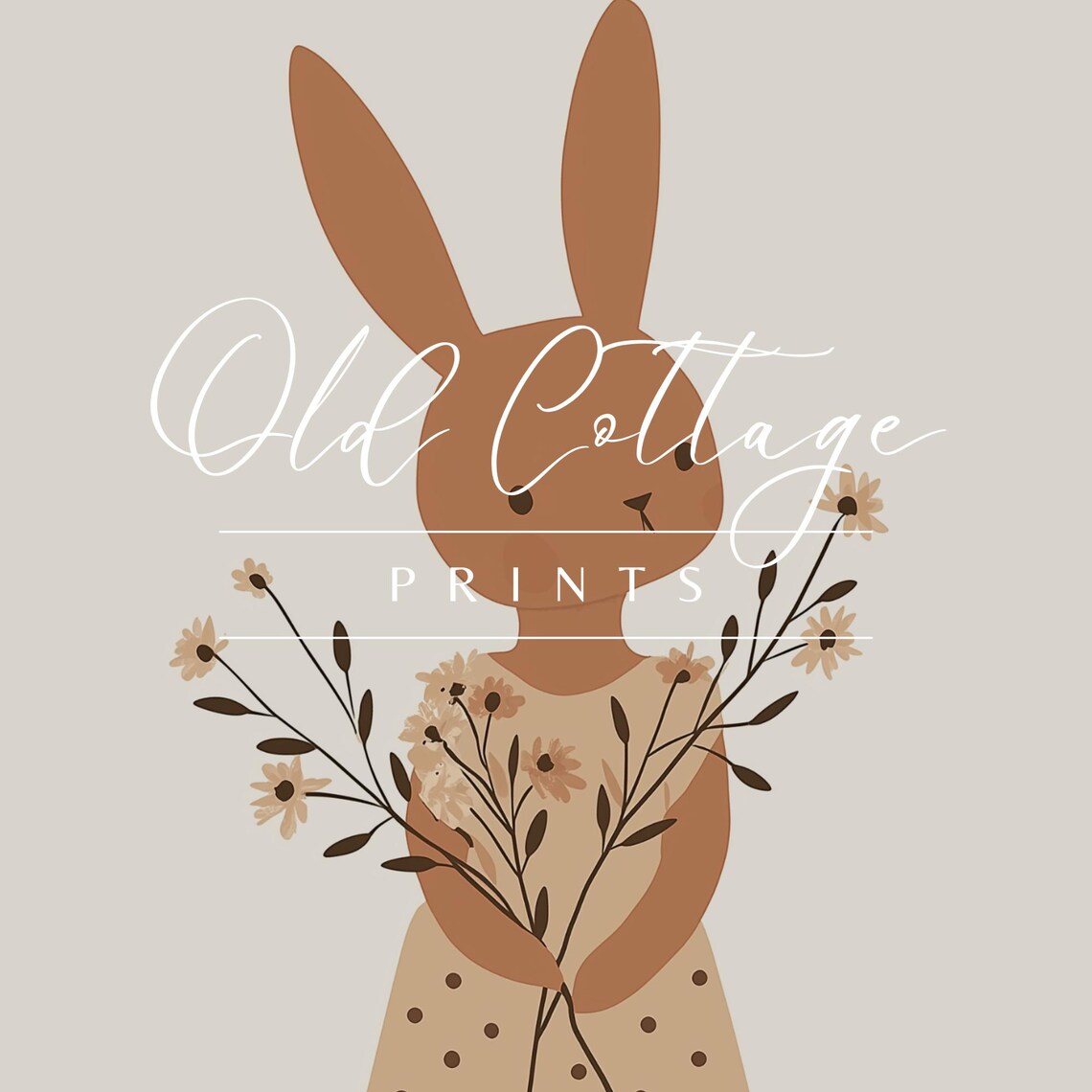 Sweet Bunny with Wildflowers Neutral Girls Room Illustration Poster - Image 3