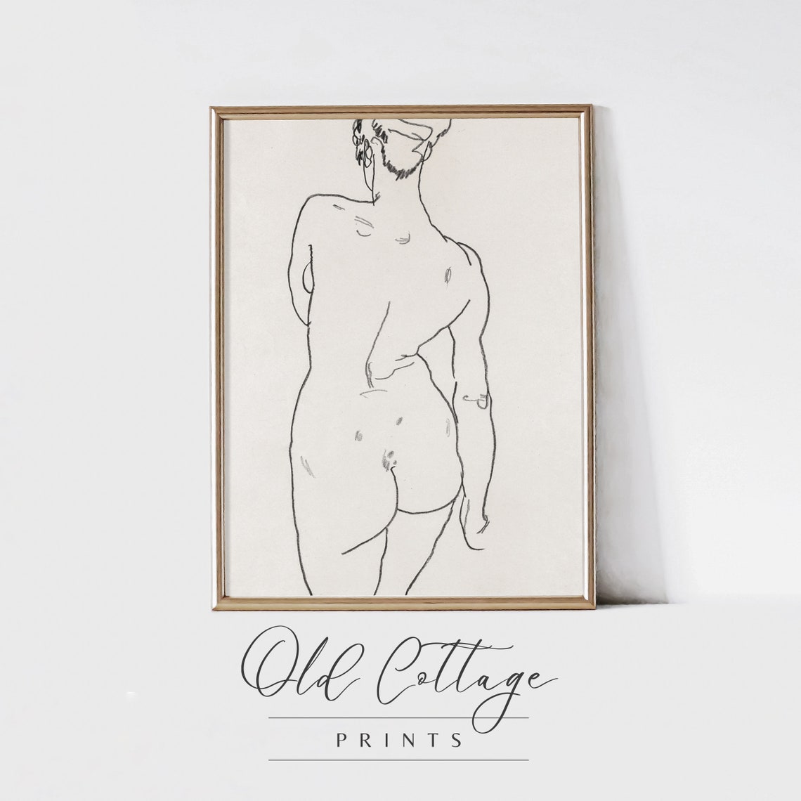 Minimalist Female Figure Line Sketch Charcoal Body Art Poster