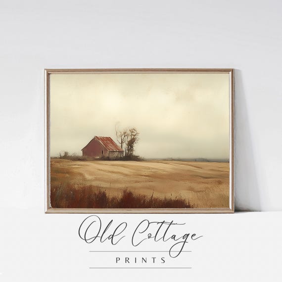 Golden Quiet Vintage Rustic Artwork Weathered Barn Art Serene Rural Landscape 0041
