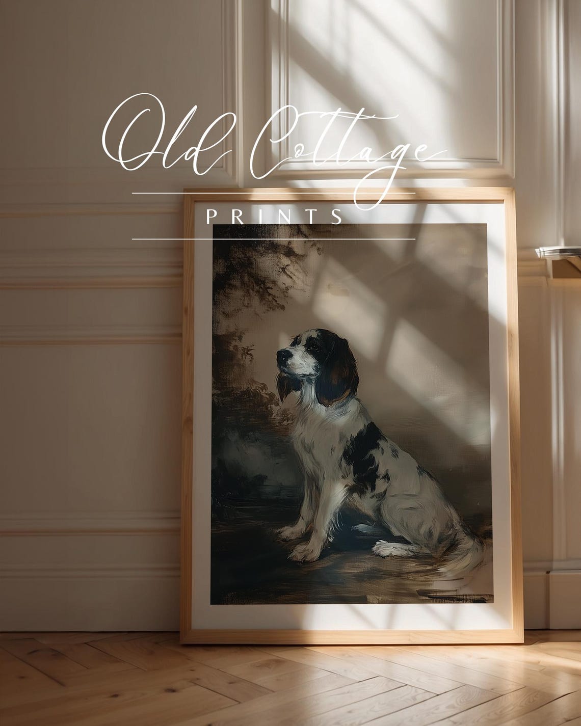 Realistic Black and White Spaniel Dog Portrait Vintage Pet Poster - Image 4