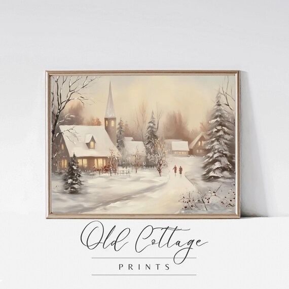Snowy Village Church Steeple Winter Morning Landscape Poster