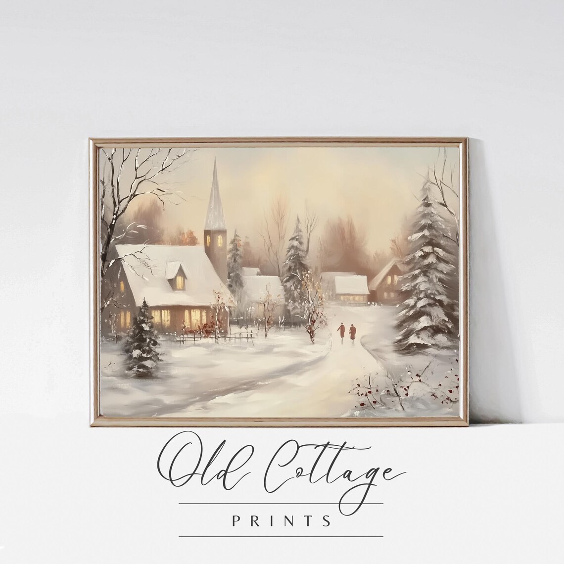 Snowy Village Church Steeple Winter Morning Landscape Poster