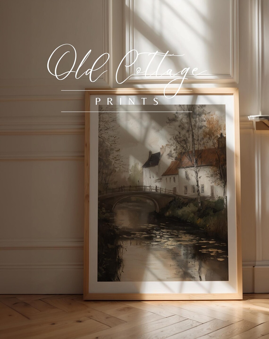 Stone Bridge Over River European Village Vintage Landscape Print - Image 3