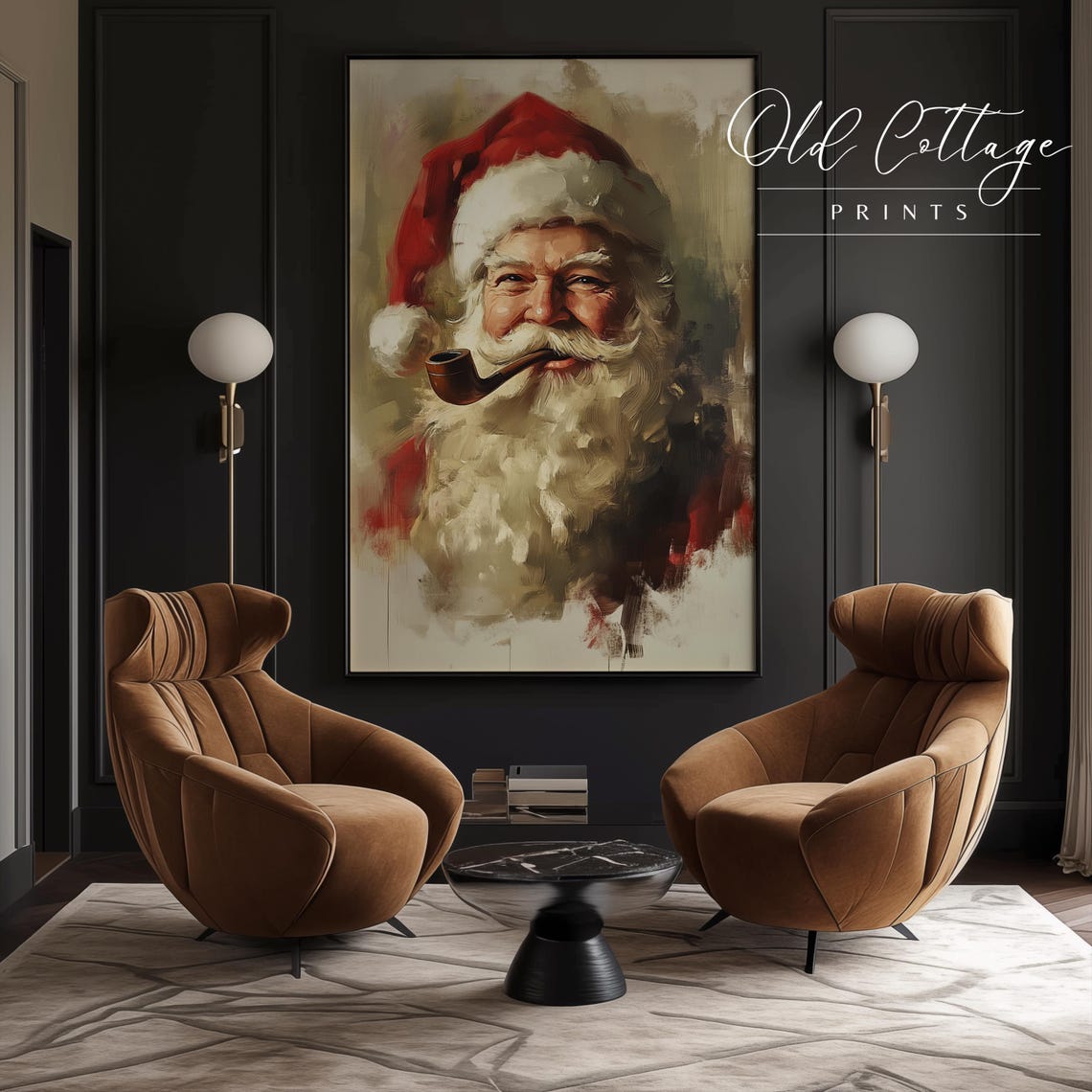 Classic Santa Claus Portrait With Wooden Pipe Vintage Holiday Poster - Image 2