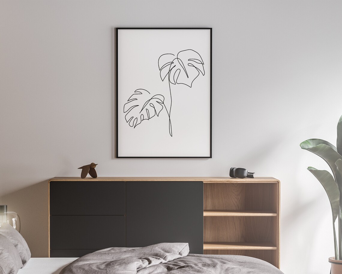 Monstera Leaf Drawing, Abstract Line Art Print - Image 2