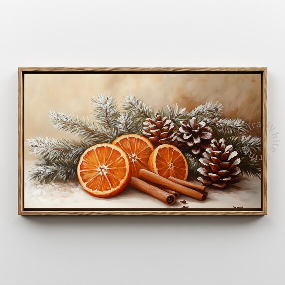 Winter Orange Slices Pinecones Cinnamon Holiday Still Life Print