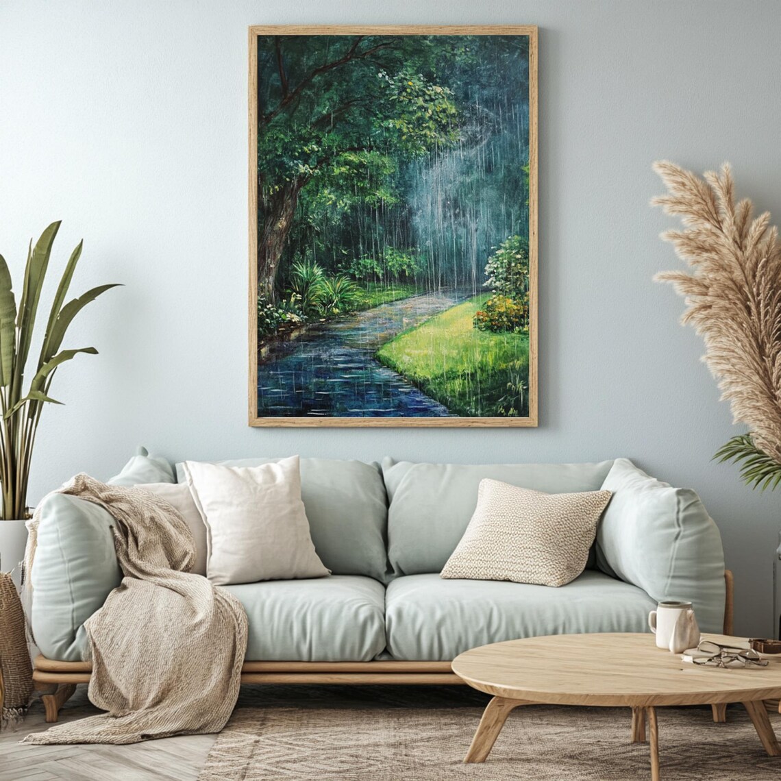 Rainy Forest Path Art Print, Serene Nature Decor - Image 2
