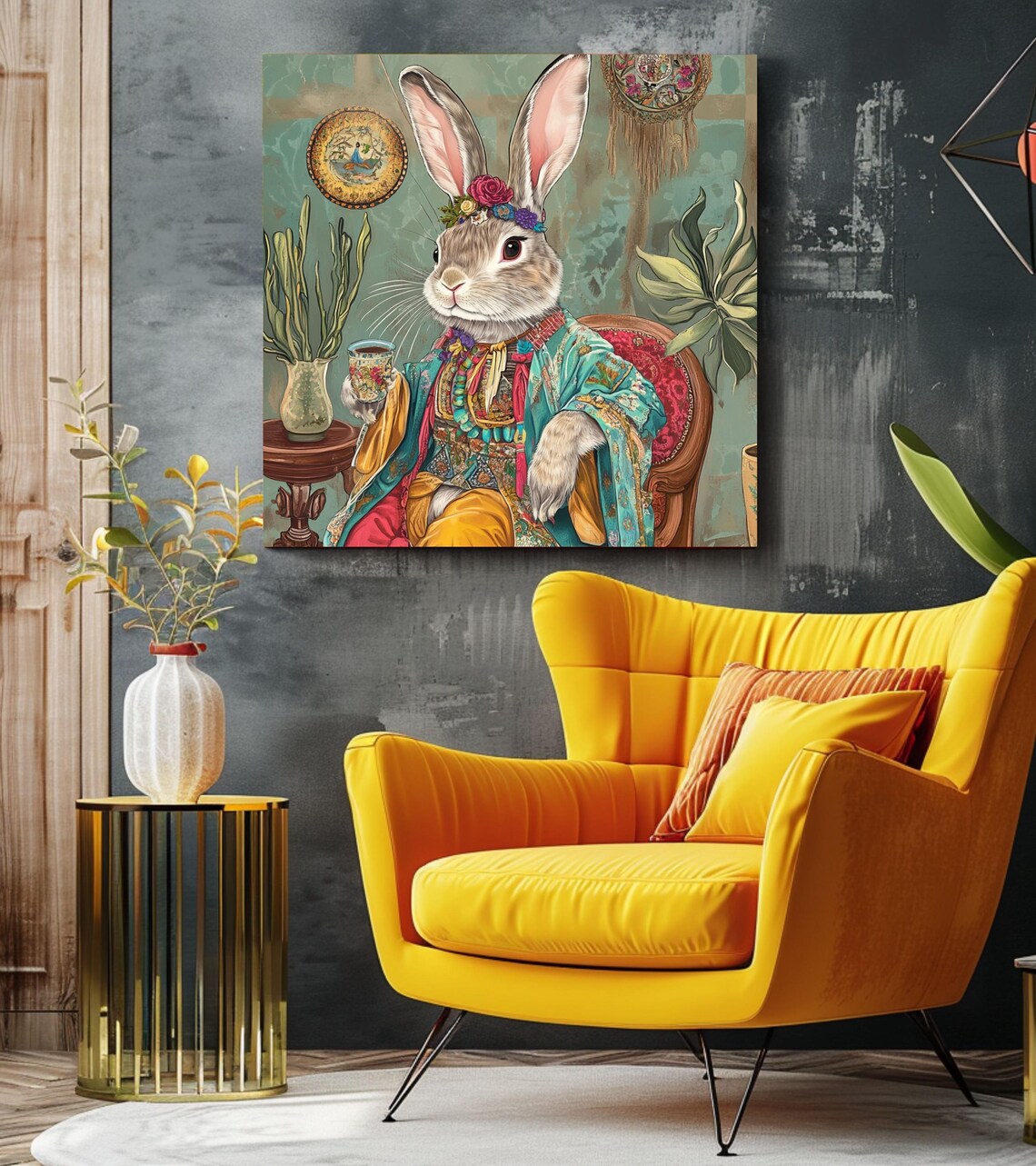 Boho Bunny, Maximalist Whimsical Rabbit Art Print - Image 3