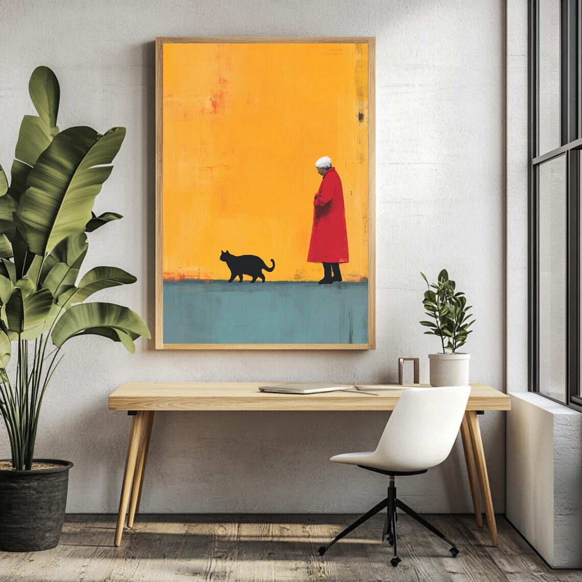 Old Woman And Cat, Minimalist Decor Print - Image 3