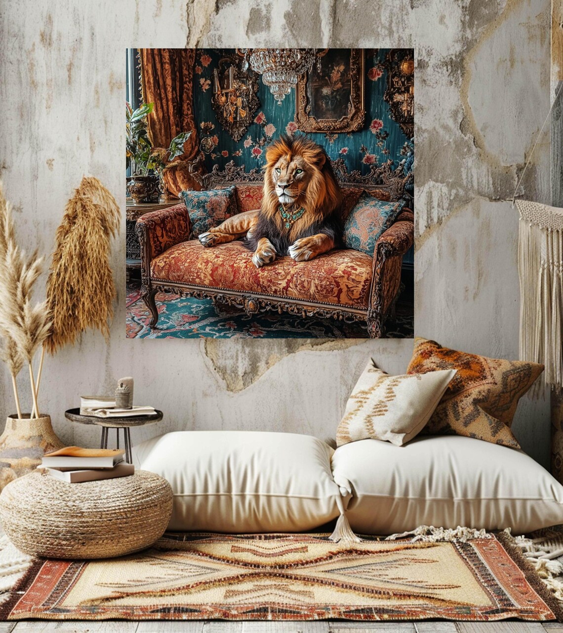 Maximalist Lion Wall Art, Regal Jungle Decor - Image 2